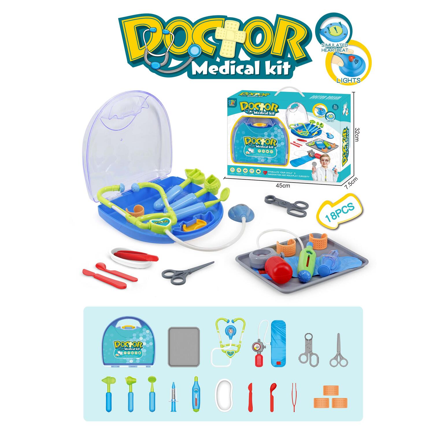 DOCTOR SET WITH LIGHT AND SOUND  18PCS