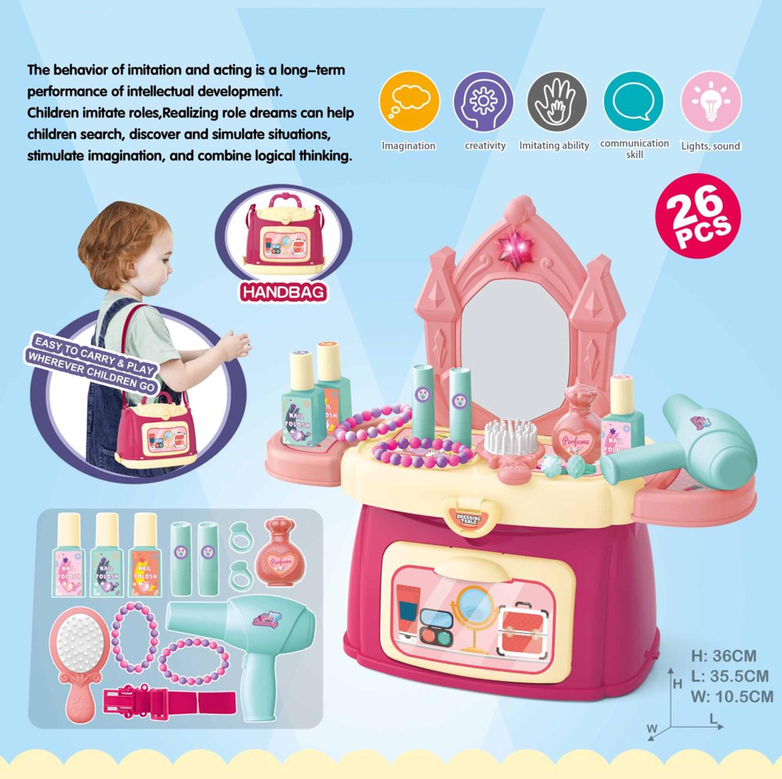 DRESSER SET WITH LIGHT AND MUSIC  26PCS