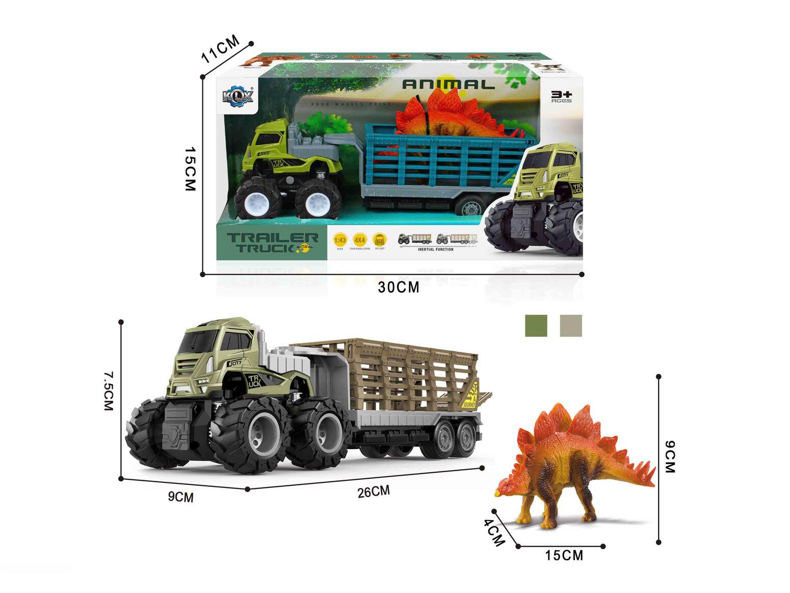 DIE-CAST FRICTION TRUCK TRAILER WITH DINOSAUR