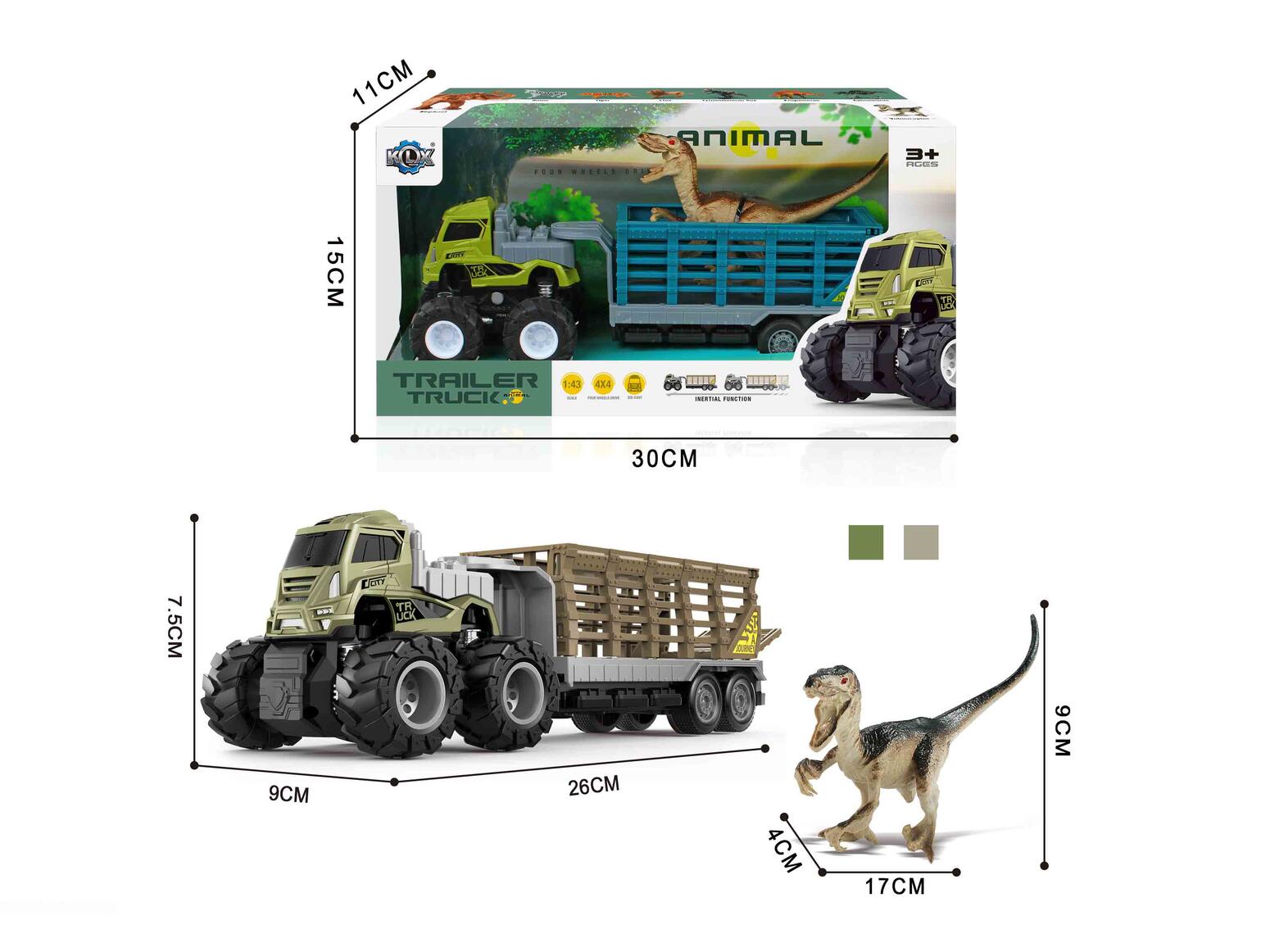 DIE-CAST FRICTION TRUCK TRAILER WITH DINOSAUR