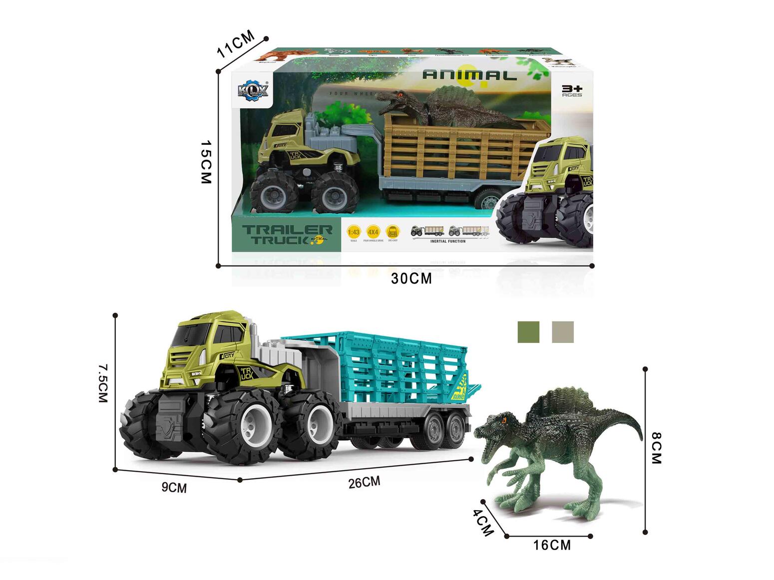 DIE-CAST FRICTION TRUCK TRAILER WITH DINOSAUR