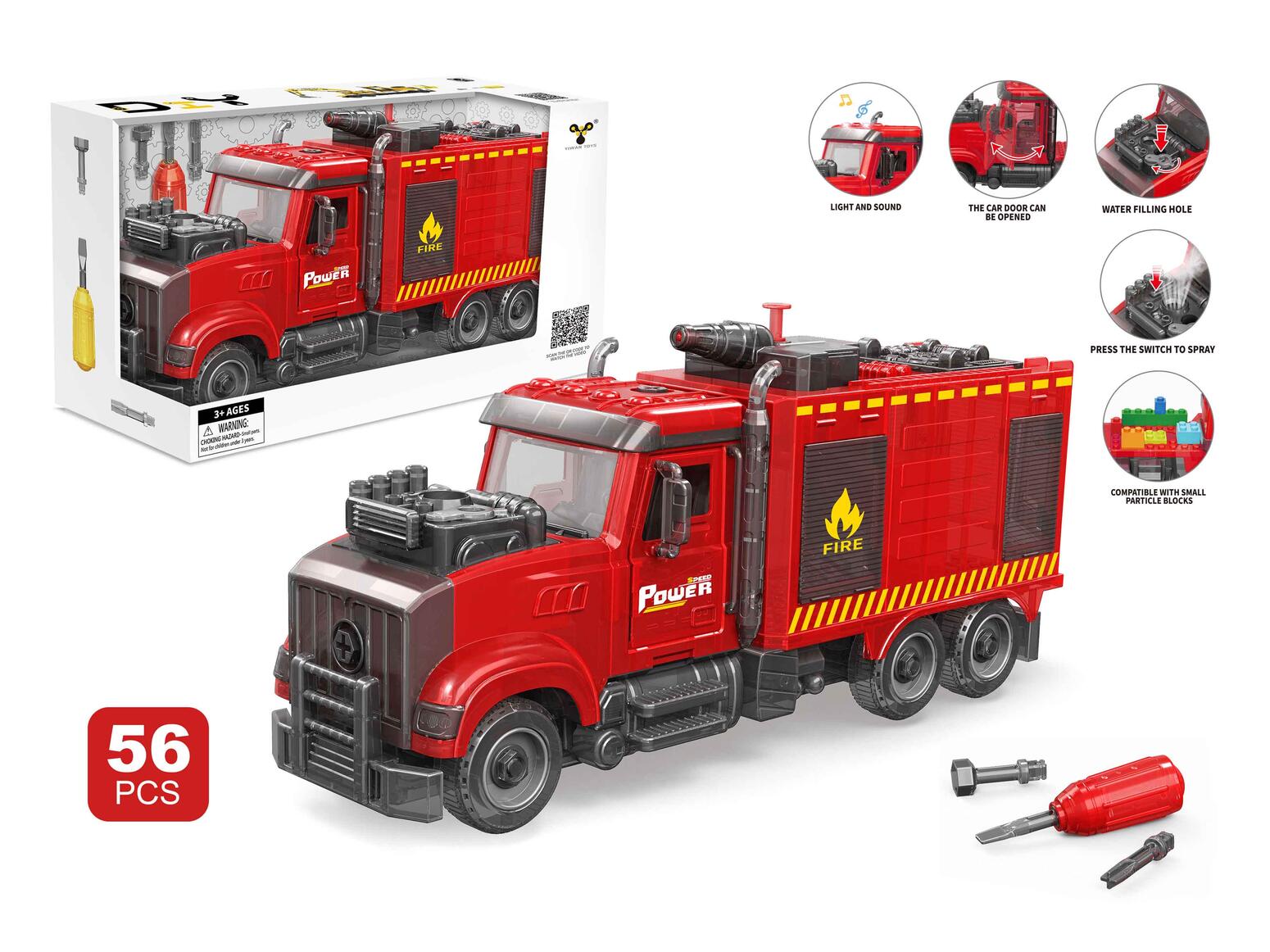 TAKE-APART FRICTION FIRE ENGINE WITH LIGHT AND MUSIC