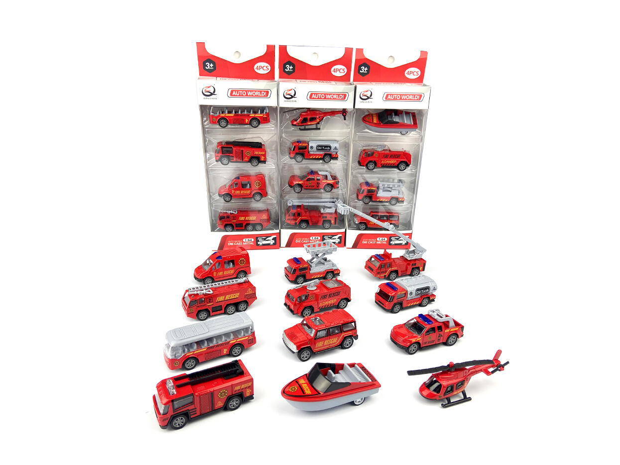 1:64 DIE-CAST PULL BACK FIRE ENGINE  4PCS