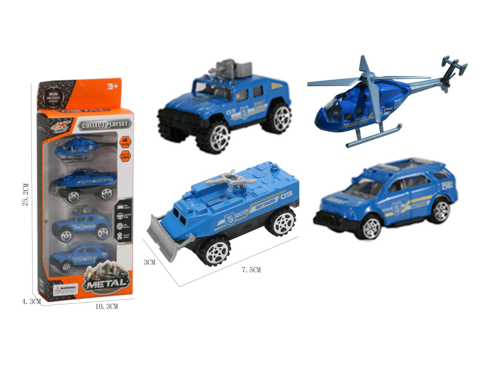 DIE-CAST FREEWHEEL POLICE CAR  4PCS